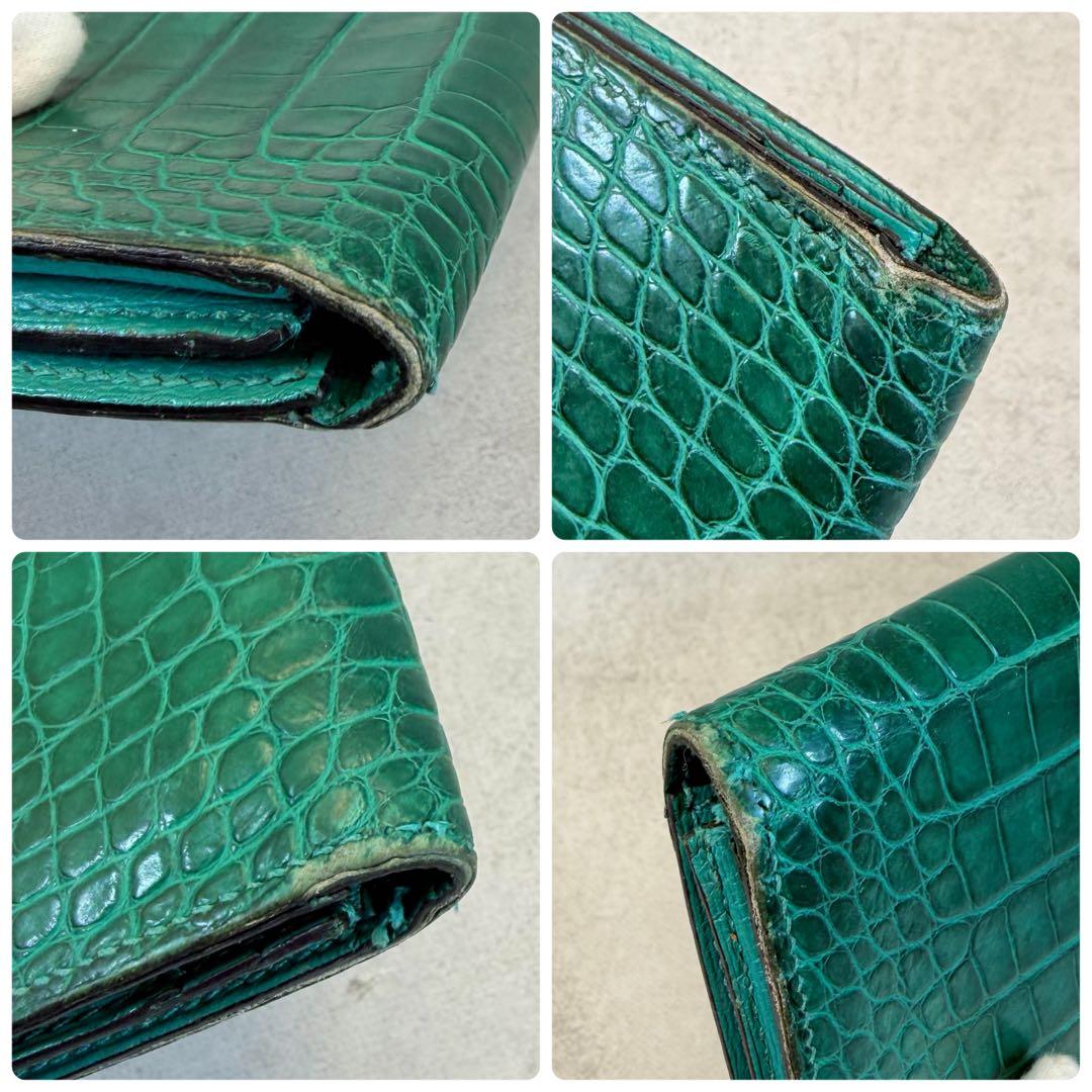 エルメス ベアン　アリゲーター グリーン　長財布　クロコ