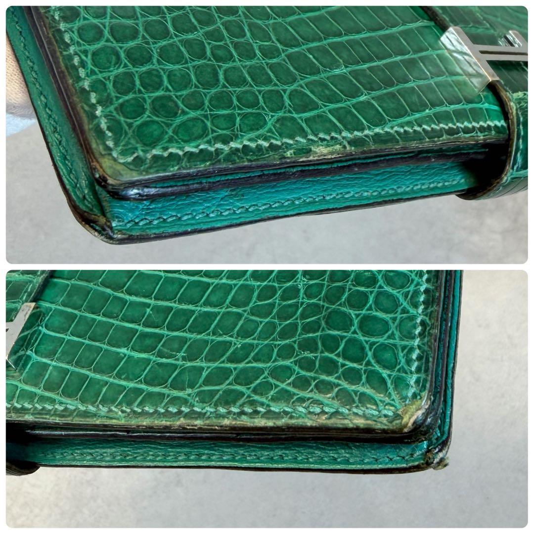 エルメス ベアン　アリゲーター グリーン　長財布　クロコ