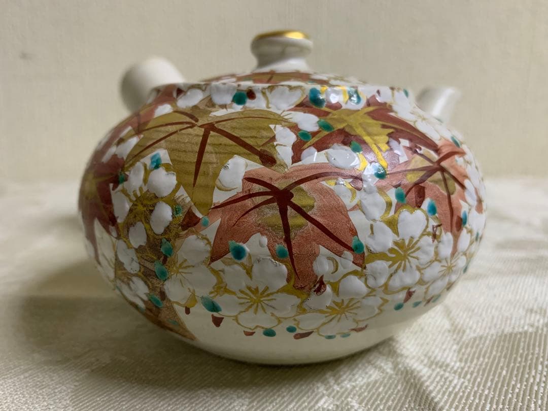 美品 京都雲楽窯 茶器セット 京焼清水焼 桜もみじ 陶器 湯呑み茶碗 急須 ペア