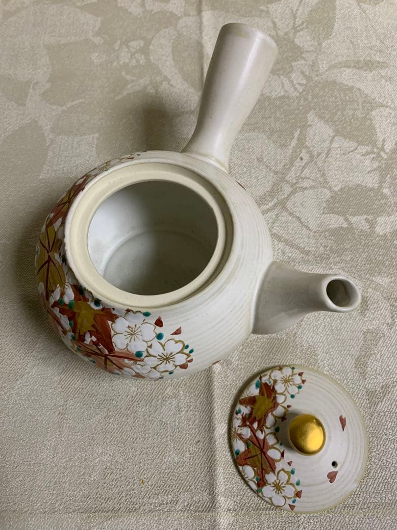 美品 京都雲楽窯 茶器セット 京焼清水焼 桜もみじ 陶器 湯呑み茶碗 急須 ペア