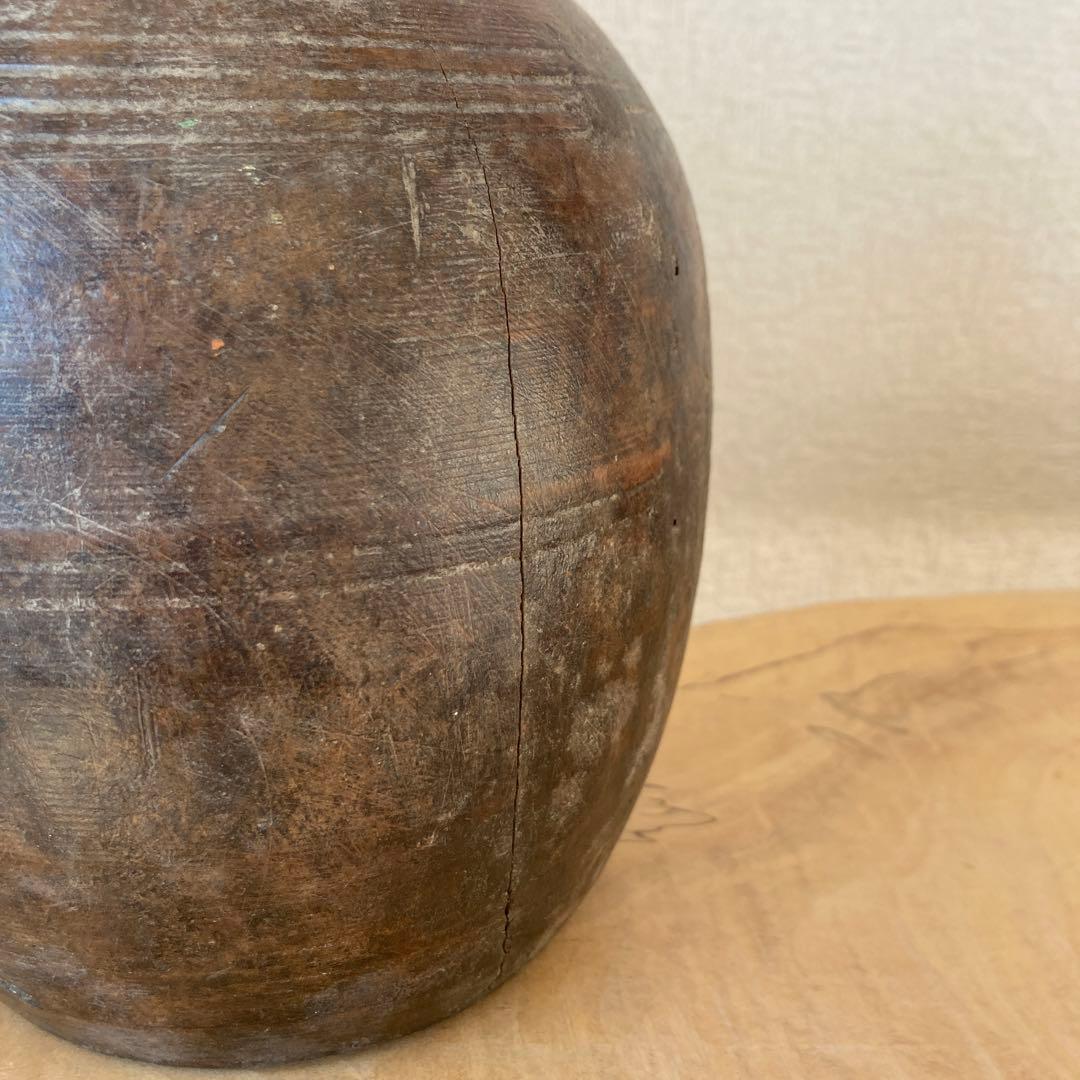 インド　木製のポットA　木工品　古道具坂田　古物　骨董　フラワーベース　花瓶