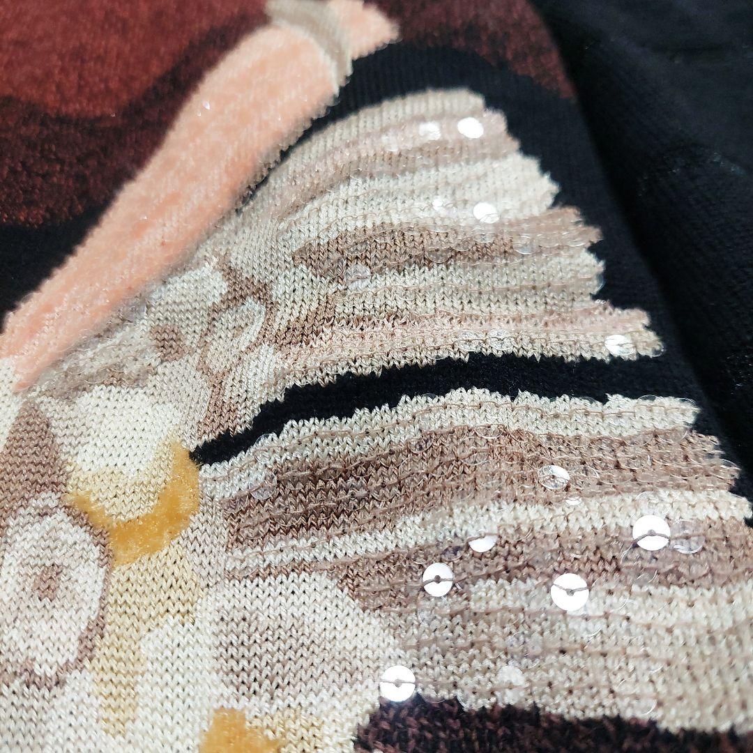 美品 レオナール カシミヤ ウール シルク タートルネック 花柄 和柄 ニット