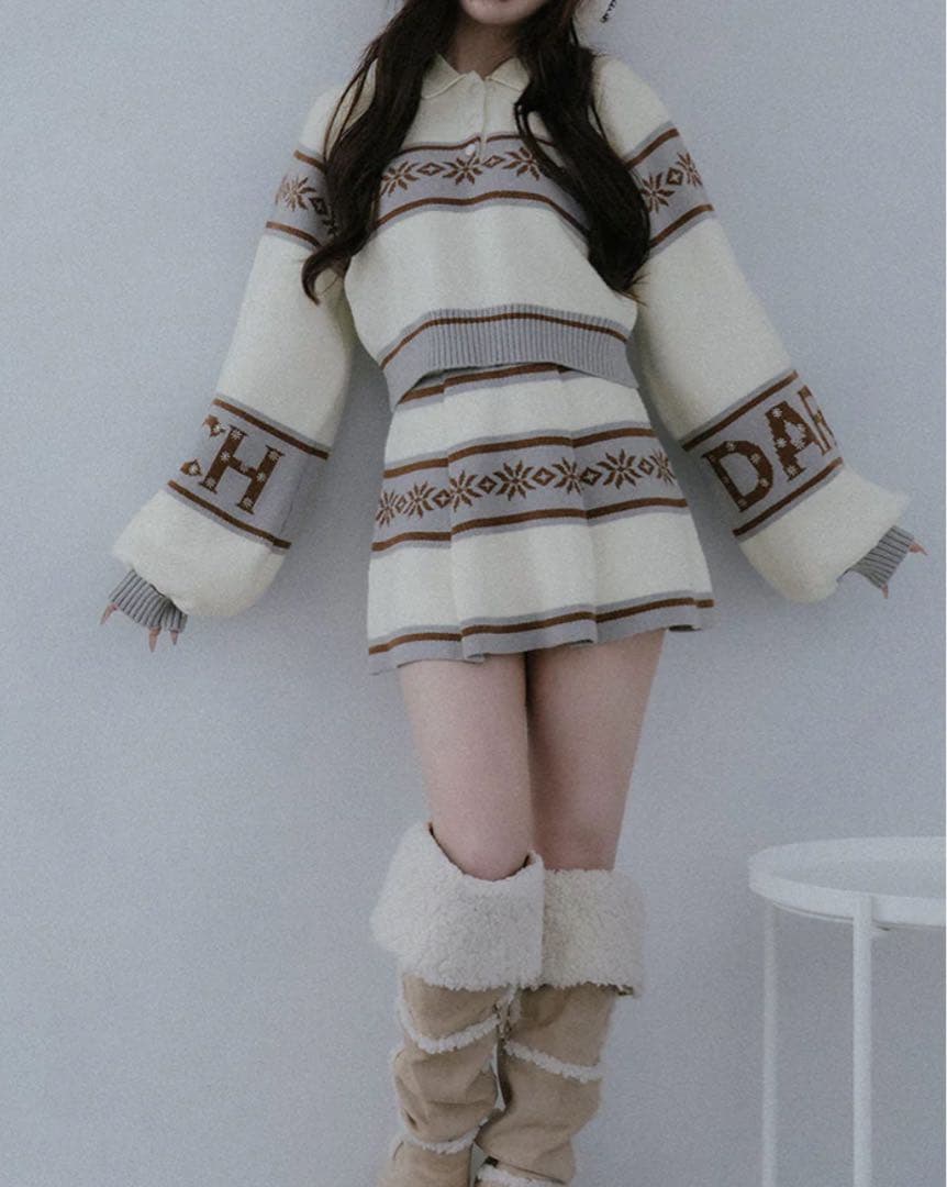 ダーリッチ　スノーパターンラメニットセットアップ　F-L