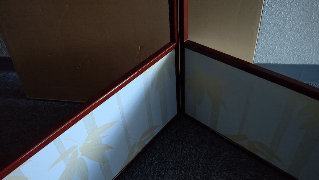 風炉先屏風、溜塗縁、呉竹金箔図、両面使い、はな15番