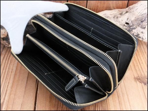 売り尽くし特価★ゴダン Wガルーシャエイ革Wジッパー取っ手付長財布 8105BK