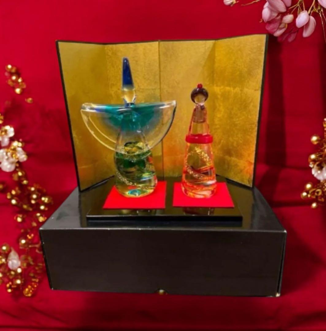【定価10万相当・特大30cm】ガラス製 雛人形 屏風・台座付 極美品