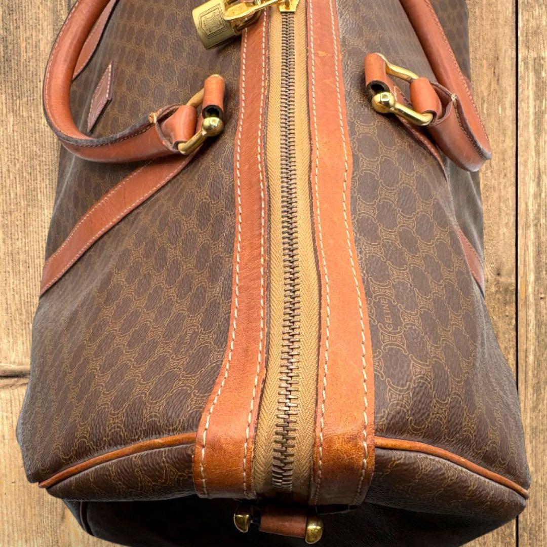 【ヴィンテージ】セリーヌ マカダム柄 ボストンバッグ 大容量 南京錠付 ブラウン