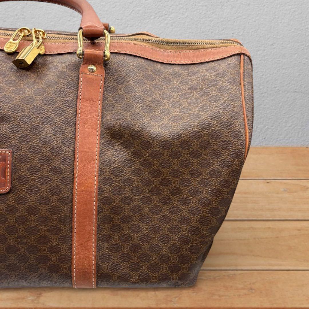 【ヴィンテージ】セリーヌ マカダム柄 ボストンバッグ 大容量 南京錠付 ブラウン