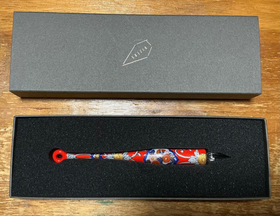 HIZEN5 ガラスペン IMARIPEN 金彩赤濃唐花文 伊万里焼