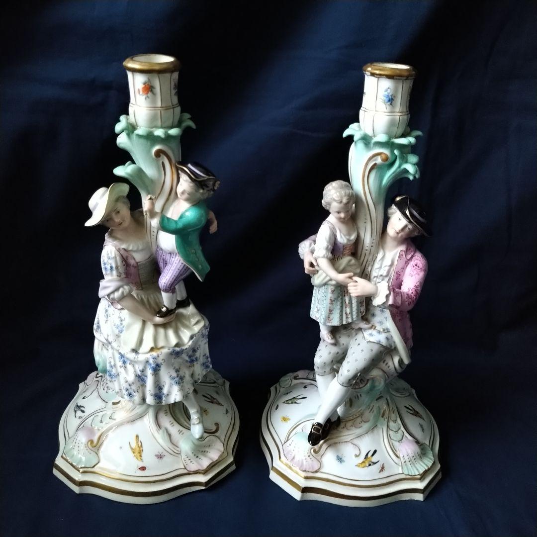 ✤1924年以前マイセンのキャンドルスタンド✤『恋人紋(1対)』