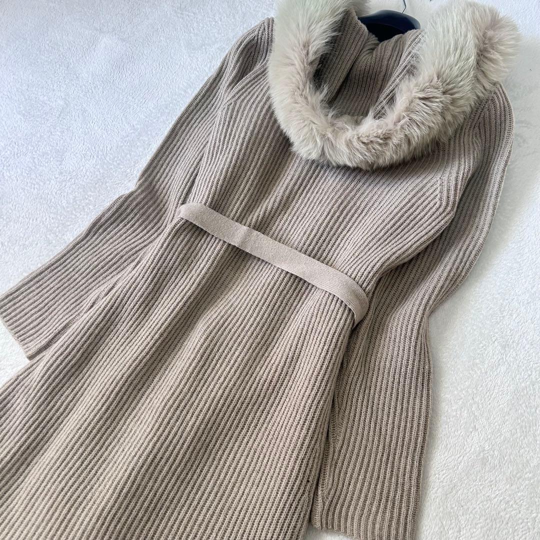 キャメル100%✨マックスマーラ　フォックスファー　ベルト　ふんわりカーディガン