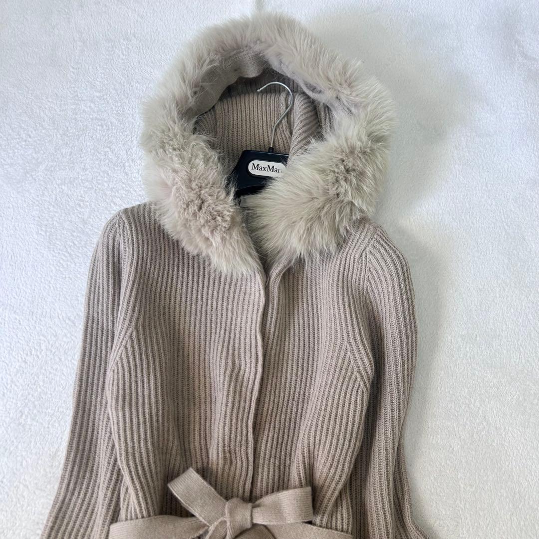 キャメル100%✨マックスマーラ　フォックスファー　ベルト　ふんわりカーディガン