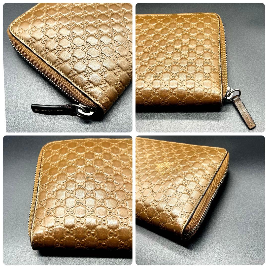 グッチ 長財布 オーガナイザー ラウンドファスナー マイクロシマ GG柄 茶