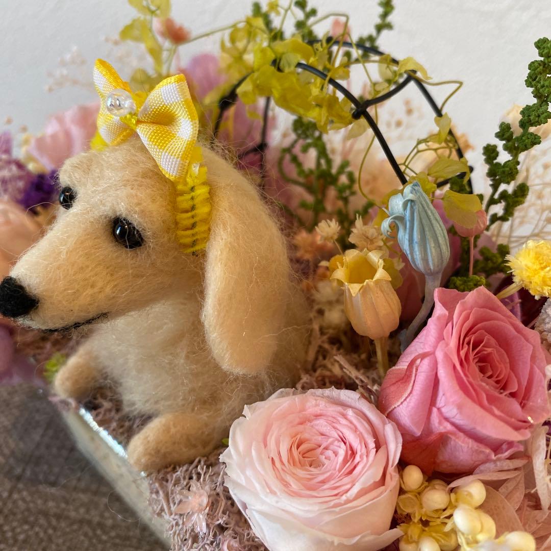 フラワーアレンジ&ダックスちゃん