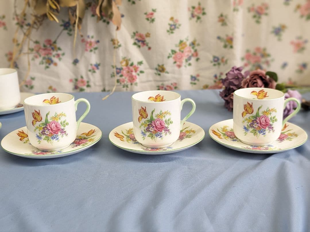 シェリー窯 shelley ティーカップ＆ソーサー ５客 美品 英アンティーク