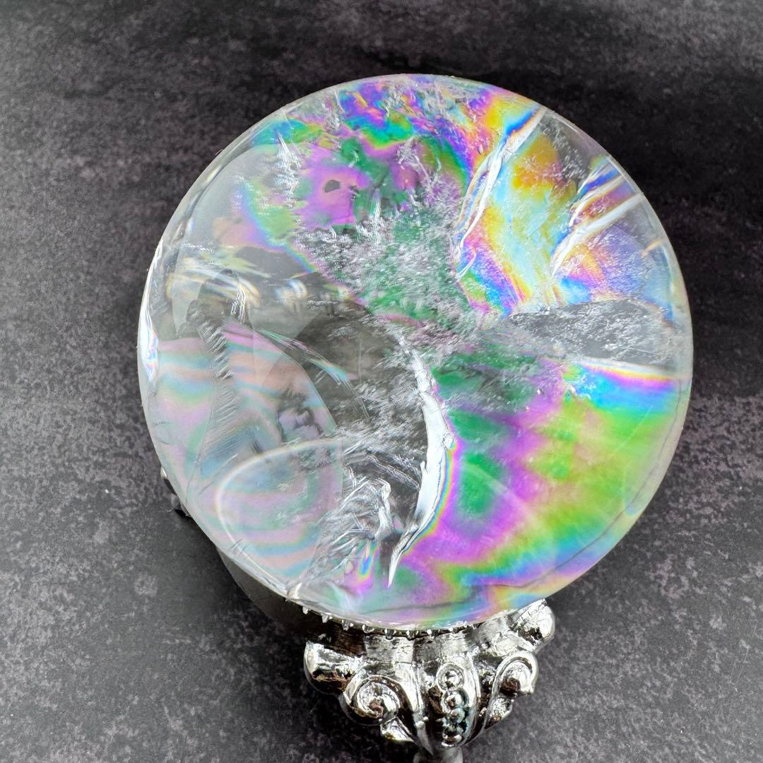 M-29虹入り水晶丸玉　水晶スフィア　天然石　クリスタル　アイリスクォーツ