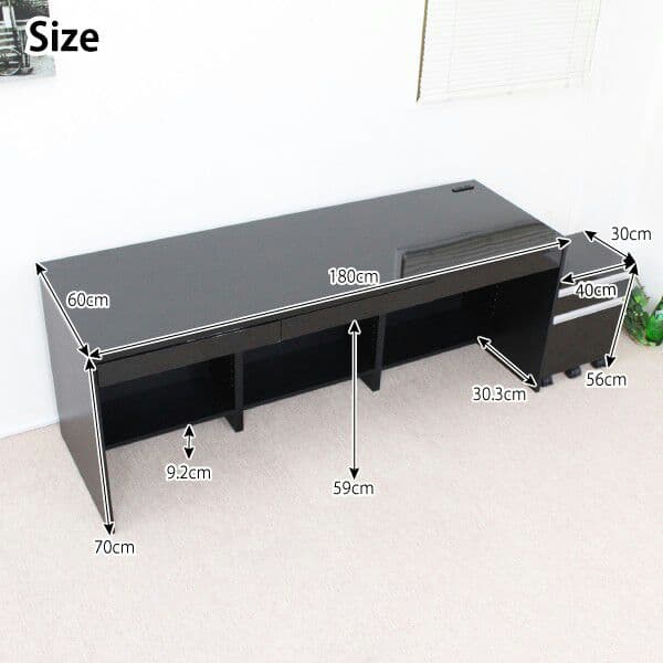 ★
鏡面ブラック180幅デスク2点セット（デスク+2段チェスト）