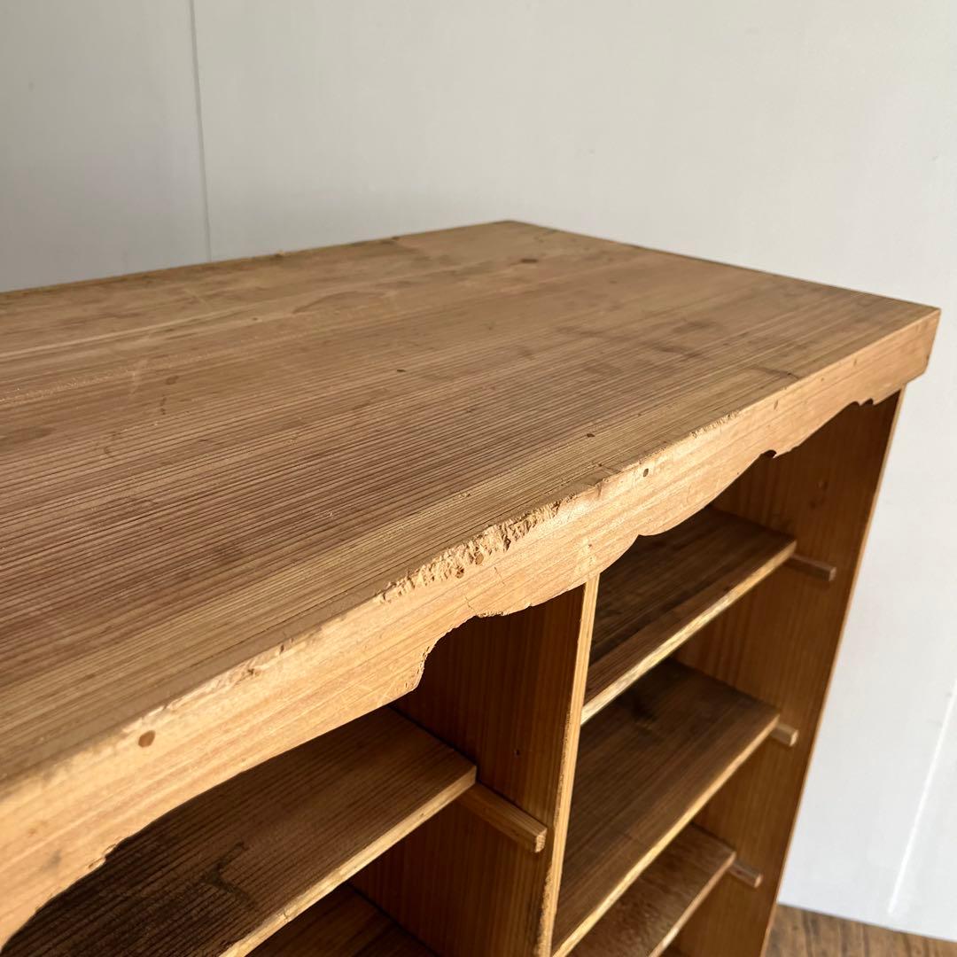 アンティーク オープンラック 格子棚 食器棚 カウンター 無垢材 無塗装