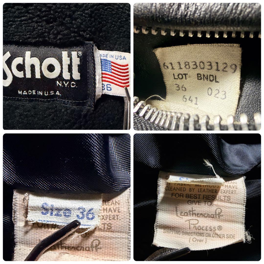 【米国製】schott ライダースジャケット　641 本革　ブラック　36