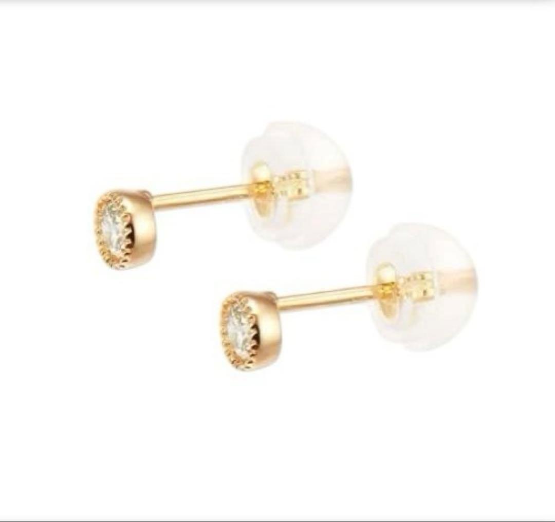 ♡未使用♡K18YG♡良質うるうるダイヤモンド1粒ピアス♡