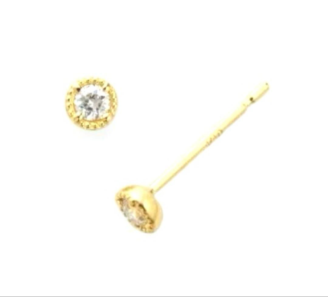 ♡未使用♡K18YG♡良質うるうるダイヤモンド1粒ピアス♡