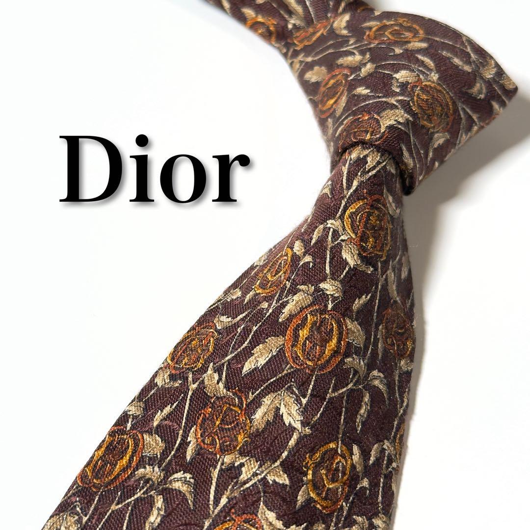 【美品】 Dior ディオール ブラウン系 ペイズリー柄 花柄 ネクタイ