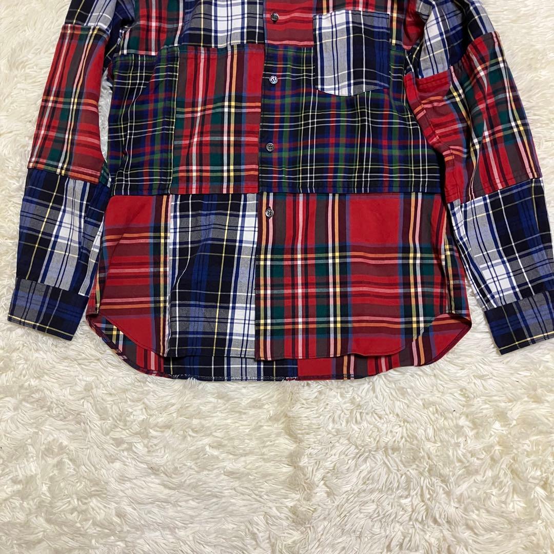 コムデギャルソンシャツ　パッチワーク　マルチカラー　レッド　チェック　シャツ