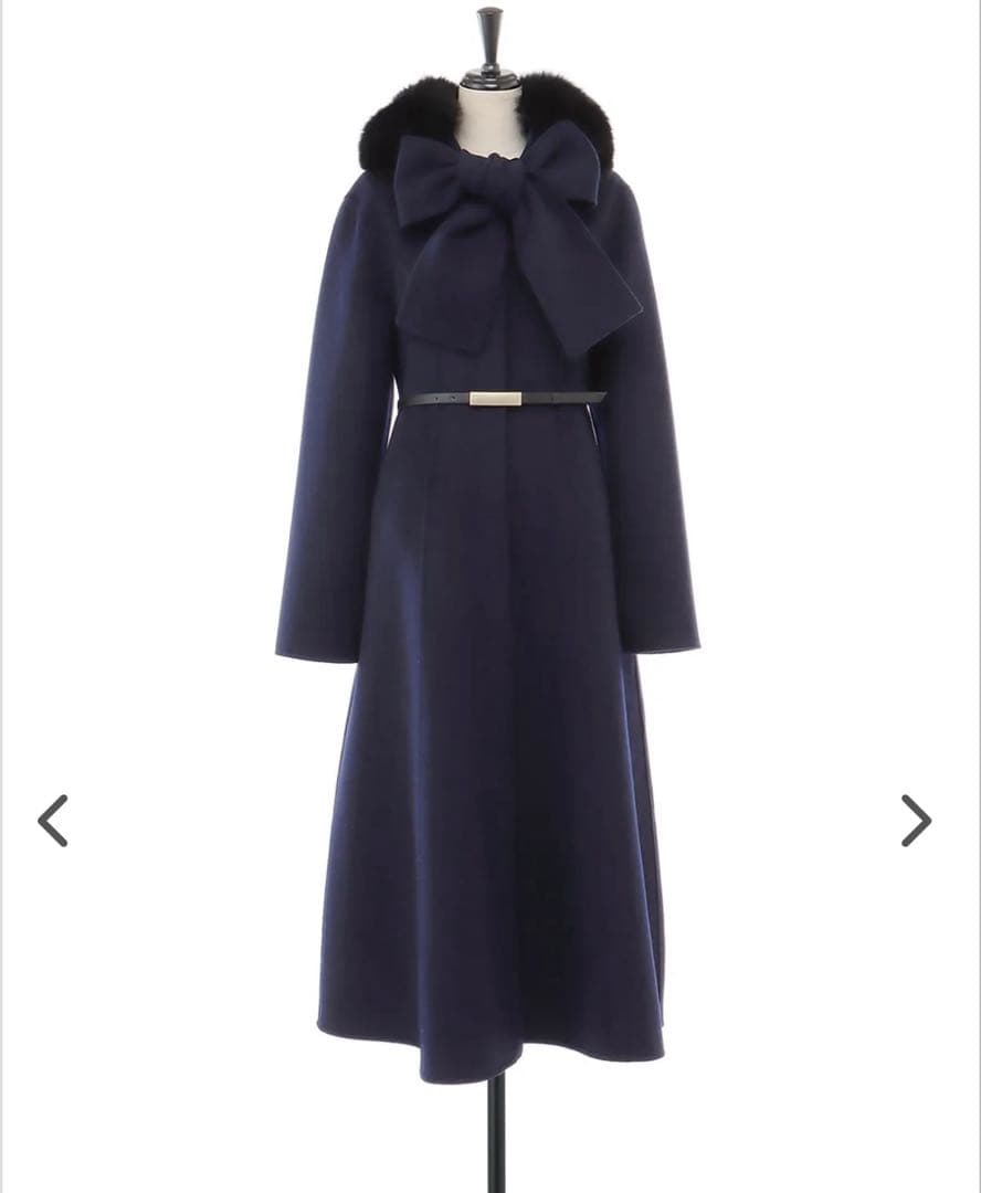 【美品】U-Big ユービック　ウールダブルフェイスFOXボウタイ付ロングコート