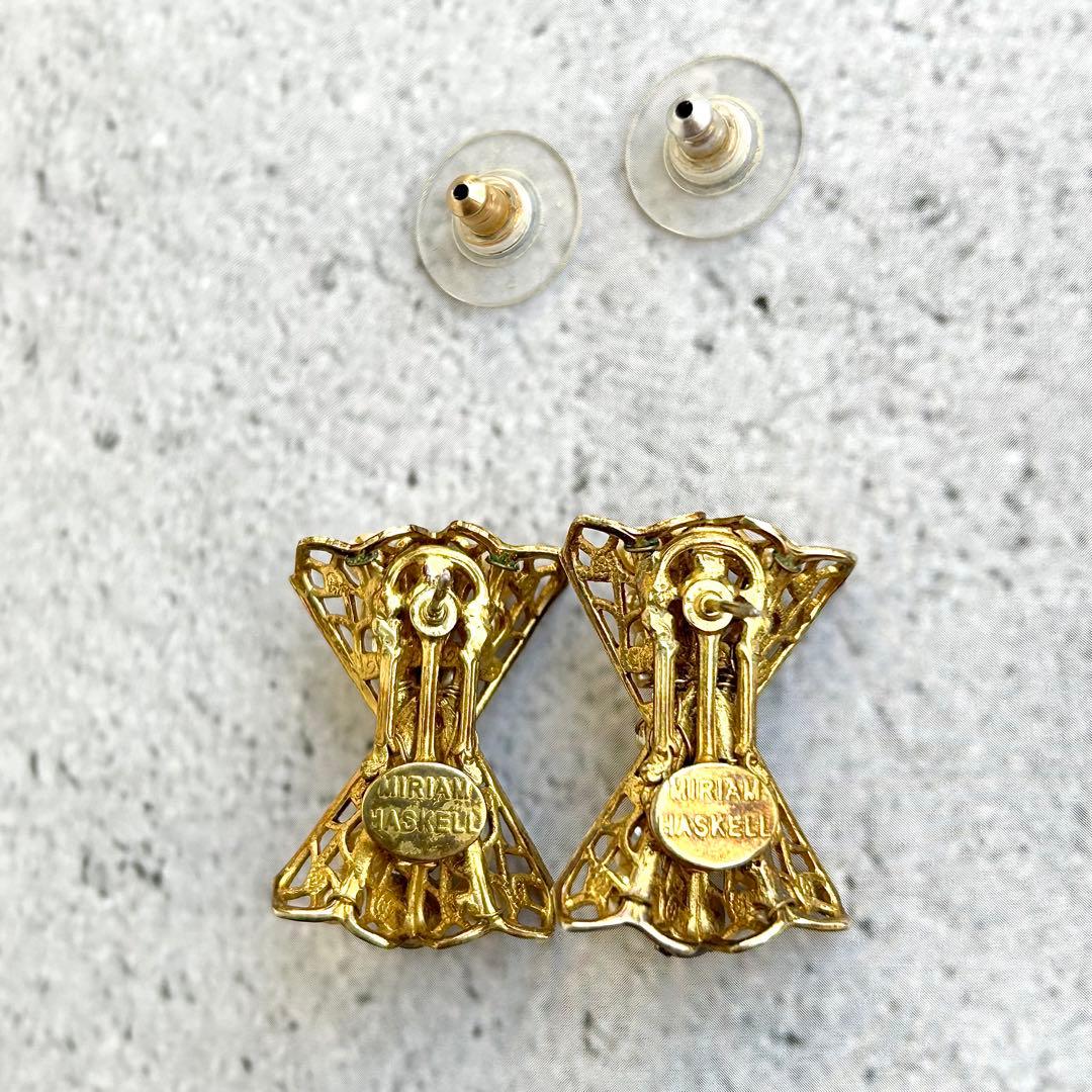 【美品】Miriam Haskell リボン型ピアス