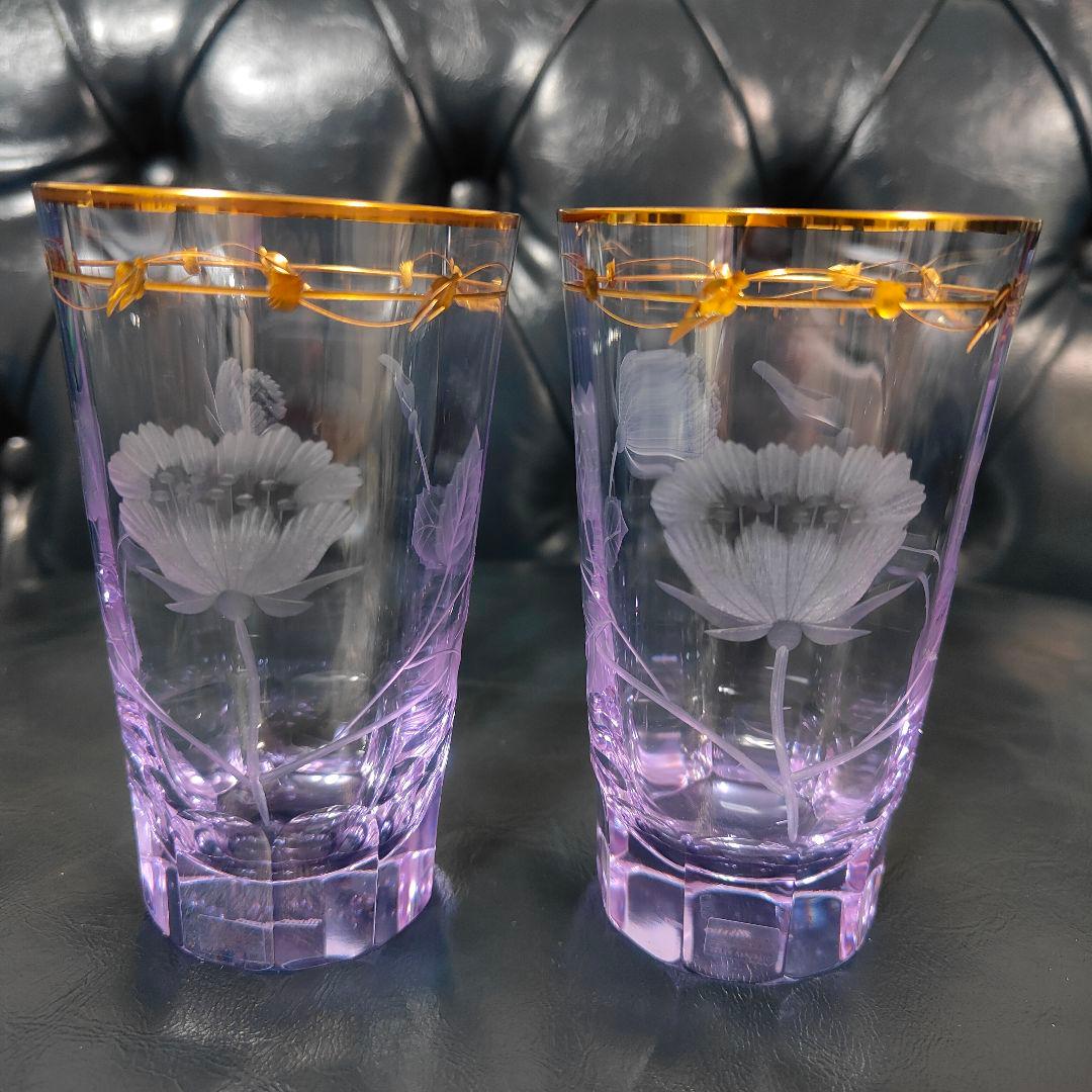 【希少色】MOSER モーゼル パウラ グラス ペア 花模様 金彩