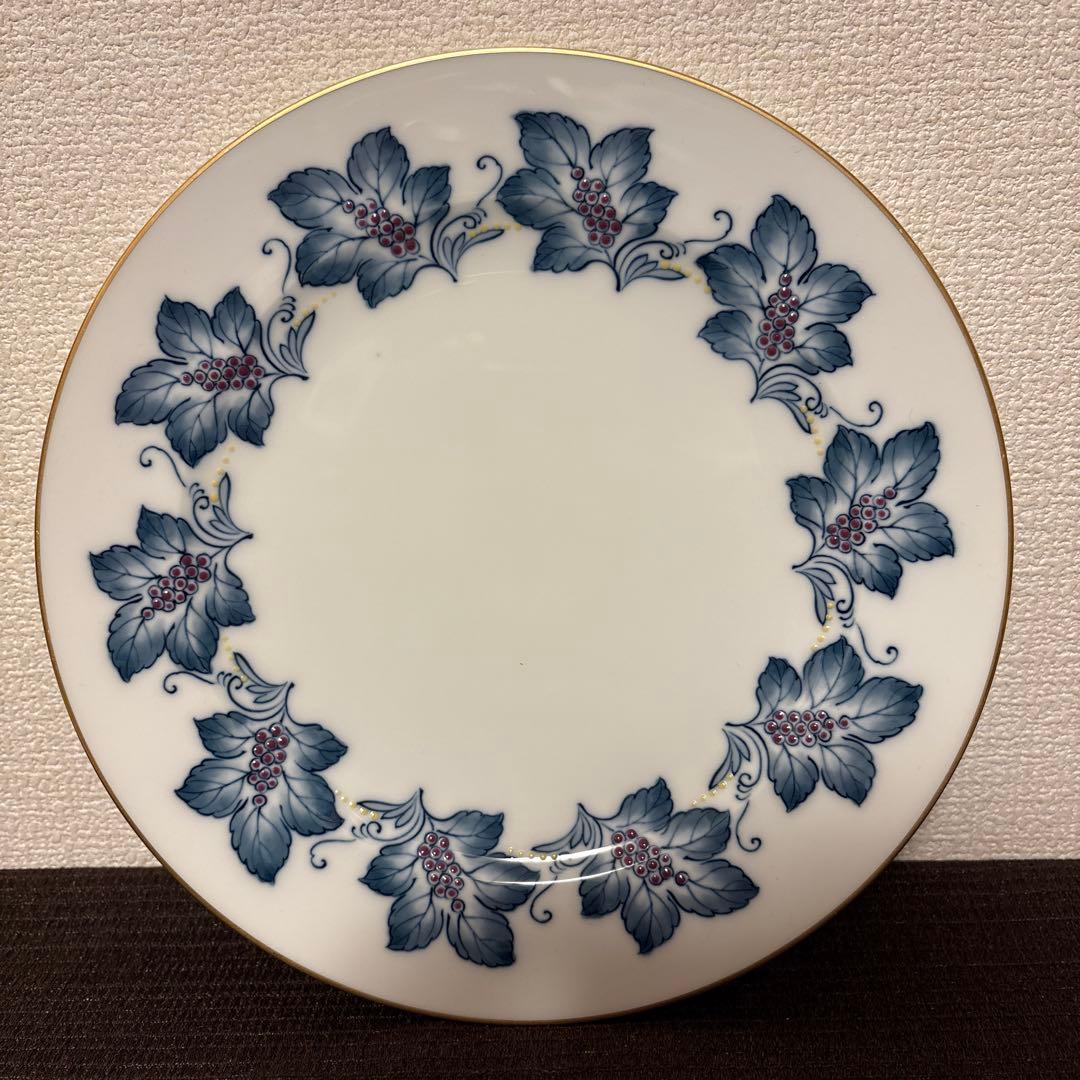 大倉陶園　金彩草花絵　呉須　手描き　ディナープレート　25.5cm