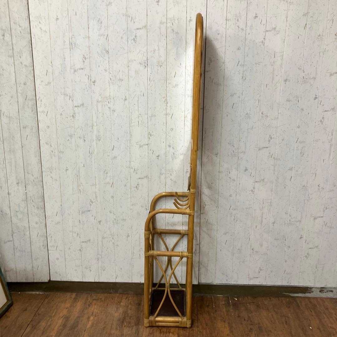 A-1 昭和レトロ ラタンスタンドミラー 姿見 傘立て 物掛け 古家具