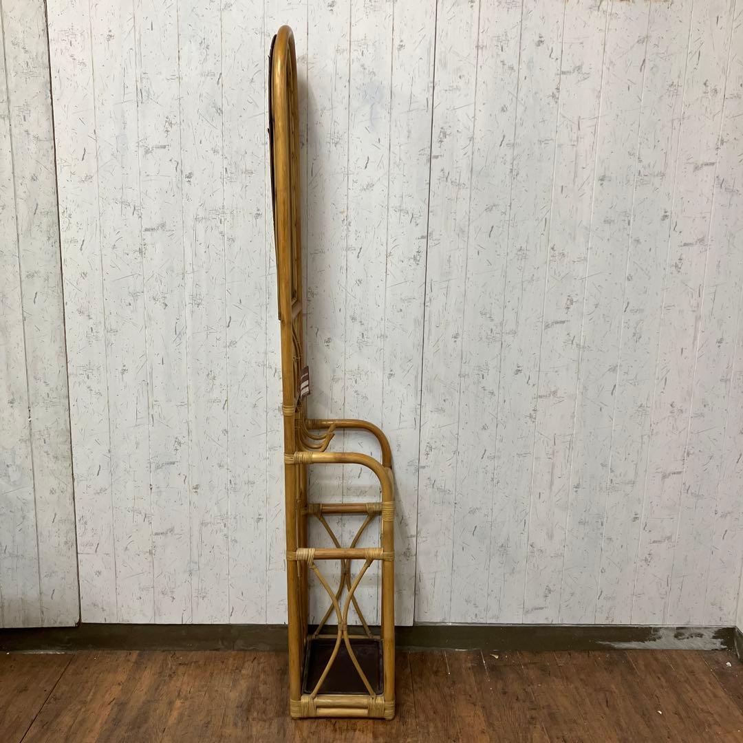 A-1 昭和レトロ ラタンスタンドミラー 姿見 傘立て 物掛け 古家具