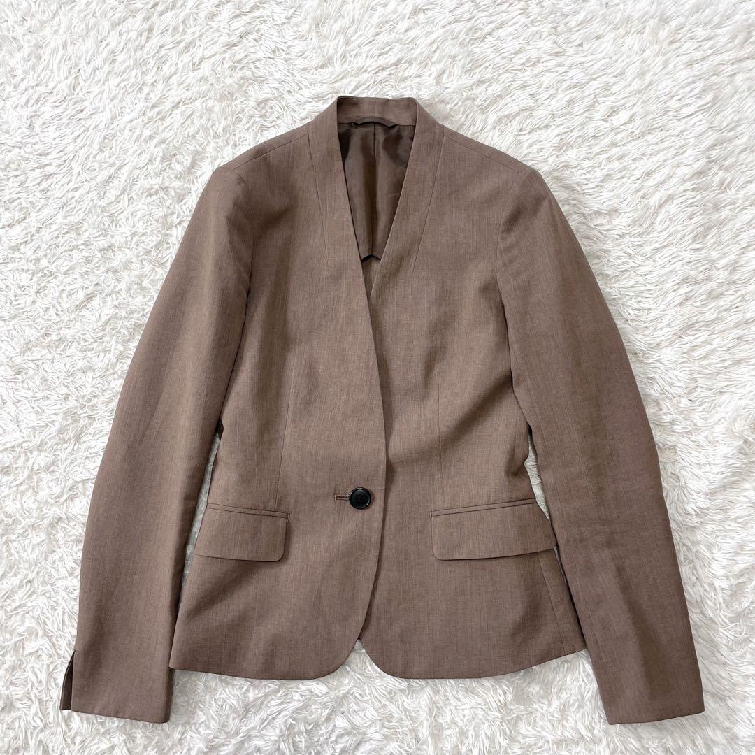 美品✨ ホワイト ノーカラー パンツ スーツ セットアップ 洗える 近年モデル