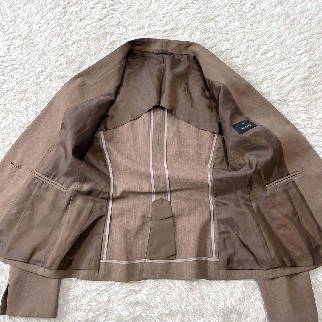 美品✨ ホワイト ノーカラー パンツ スーツ セットアップ 洗える 近年モデル