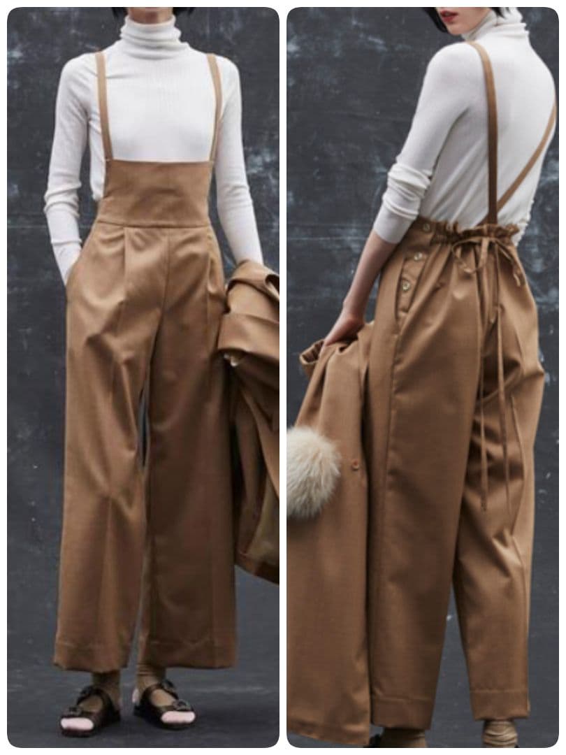 極美品 ドゥロワー ウールシャンブレーサロペット オーバーオール ブラウン 38