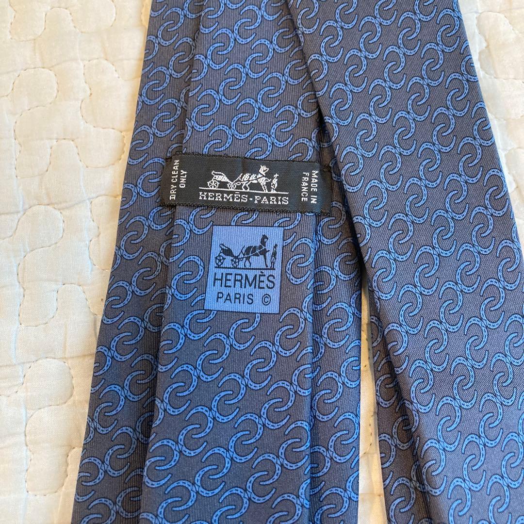【buruaaaaaaaa 】HERMES ネイビー シルクネクタイ