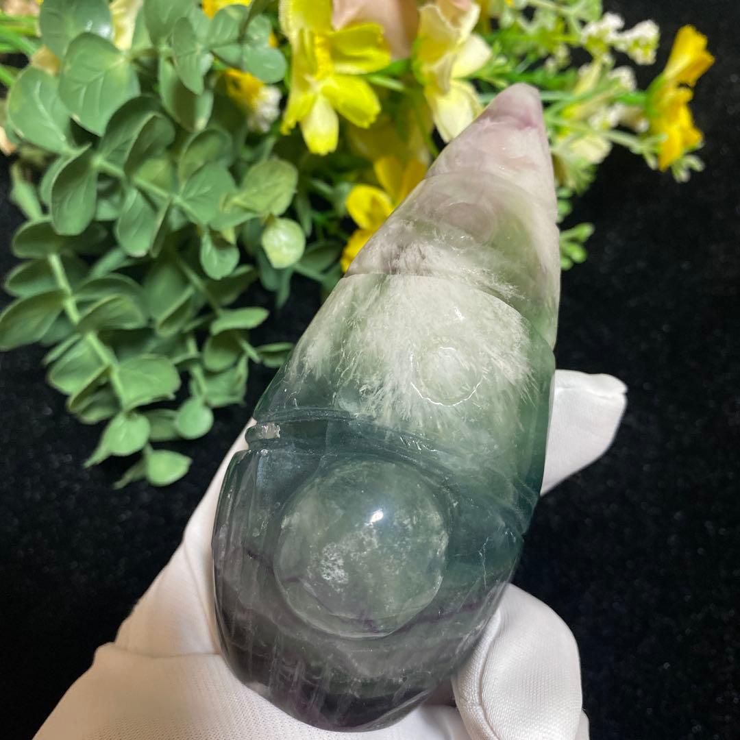 エンジェルフェザー フローライト トリプルカラー ノーム カービング 置物