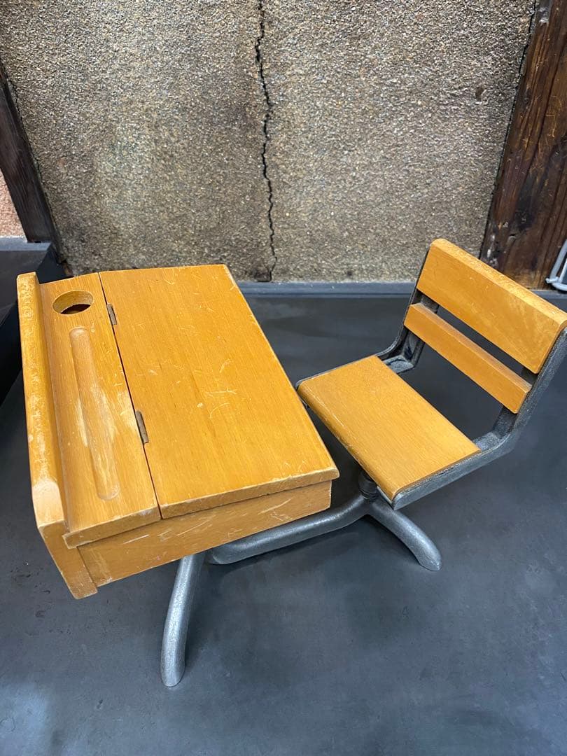 ヴィンテージ ミニチュア 学習デスク&チェア 木製 収納付き vintage