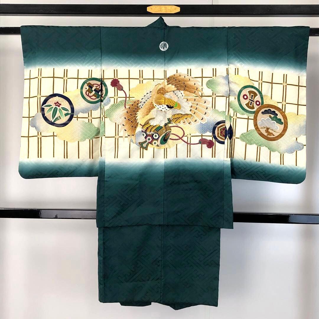 子供着物 羽織 七五三 5歳 鷹に小槌 松 巻物 金駒刺繍 CK-7389