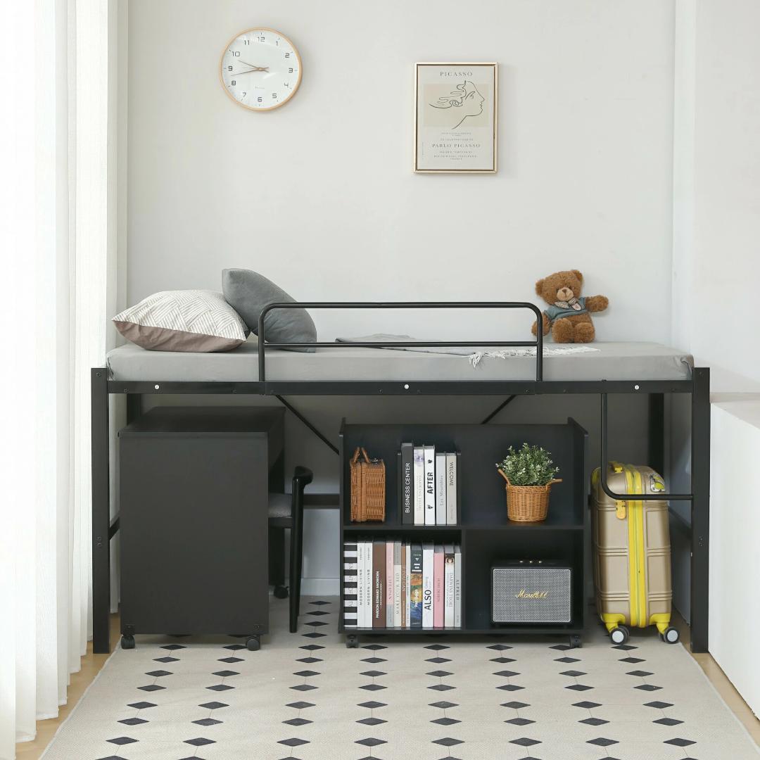 超人気！【高さ90cm】北欧風 シングルベッド 耐震 ベッドBlack