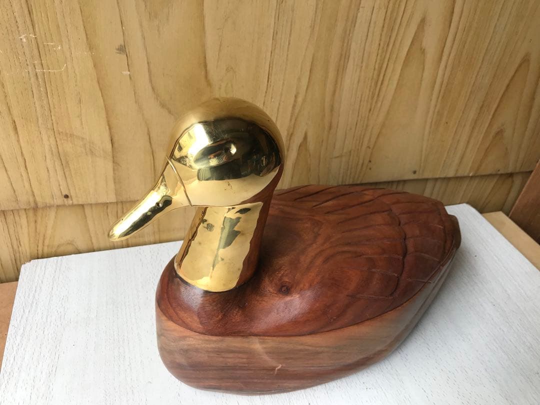 金のガチョウ 置物 縁起物 木彫置物 アヒル 鴨