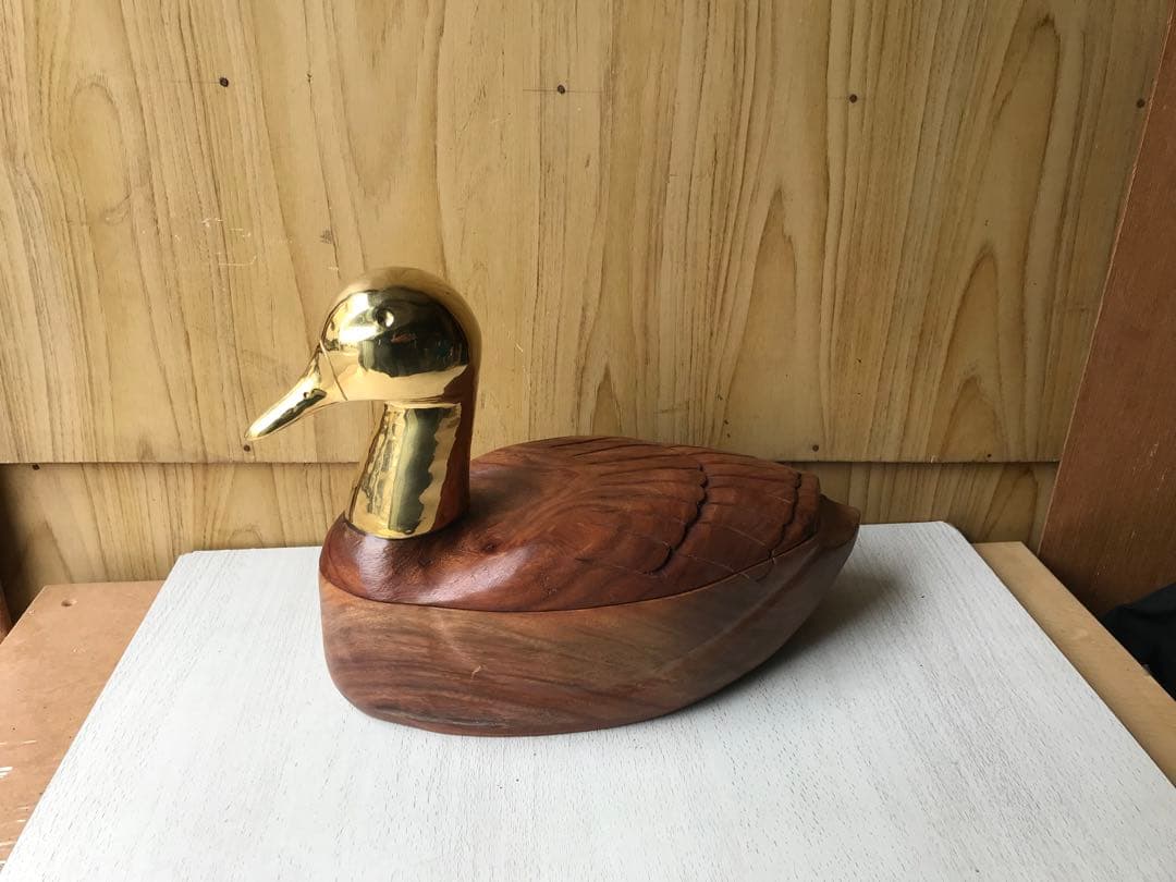 金のガチョウ 置物 縁起物 木彫置物 アヒル 鴨