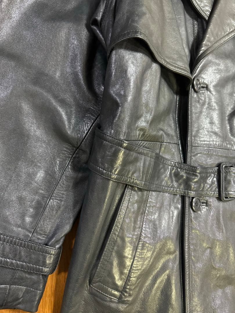 Wind Armor 本革 オールレザー ベルト付 トレンチコート ブラック M