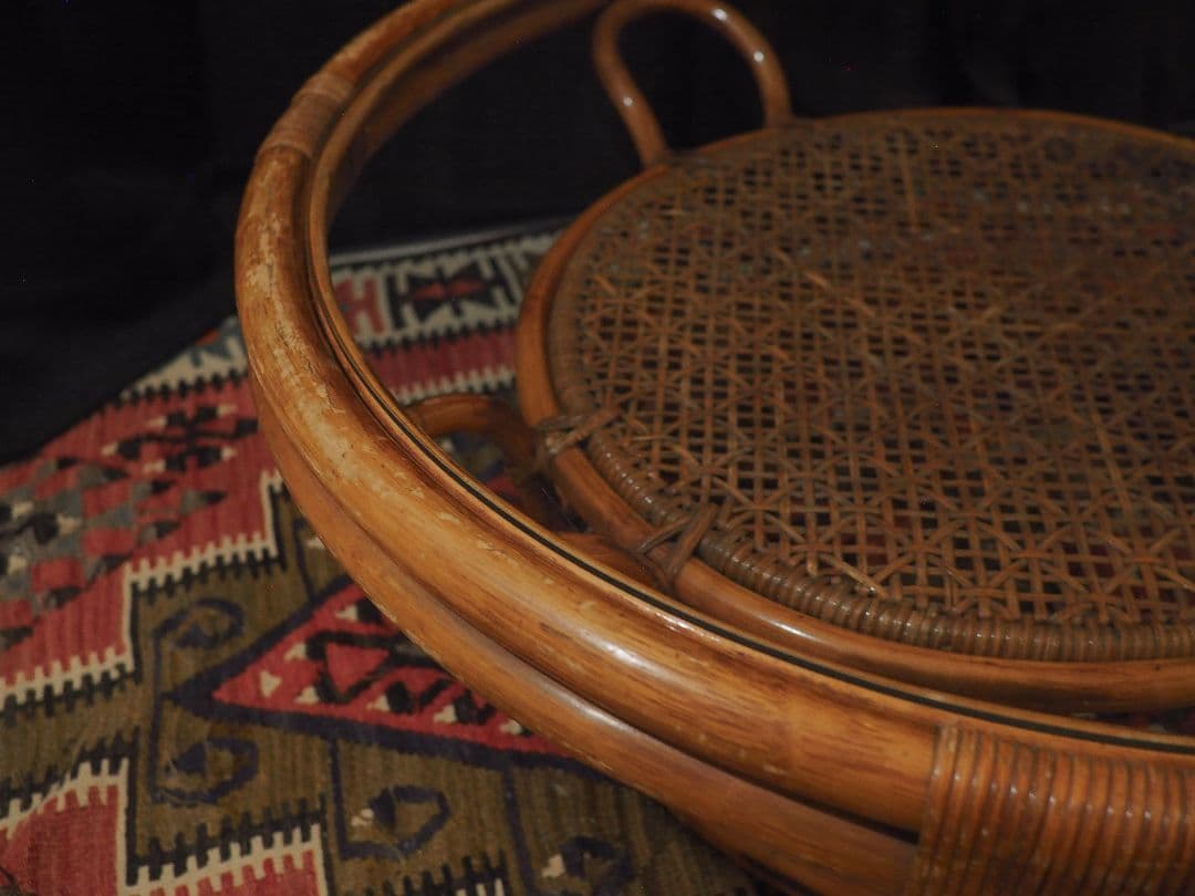 【値引中】ラタンガラストップラウンドテーブル