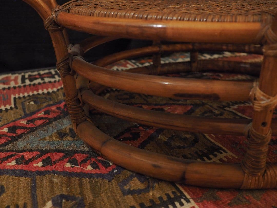 【値引中】ラタンガラストップラウンドテーブル