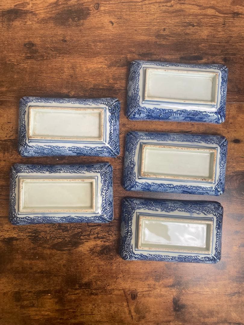 古伊万里　赤絵金彩長方皿五客　アンティーク/お皿/刺身皿/銘々皿