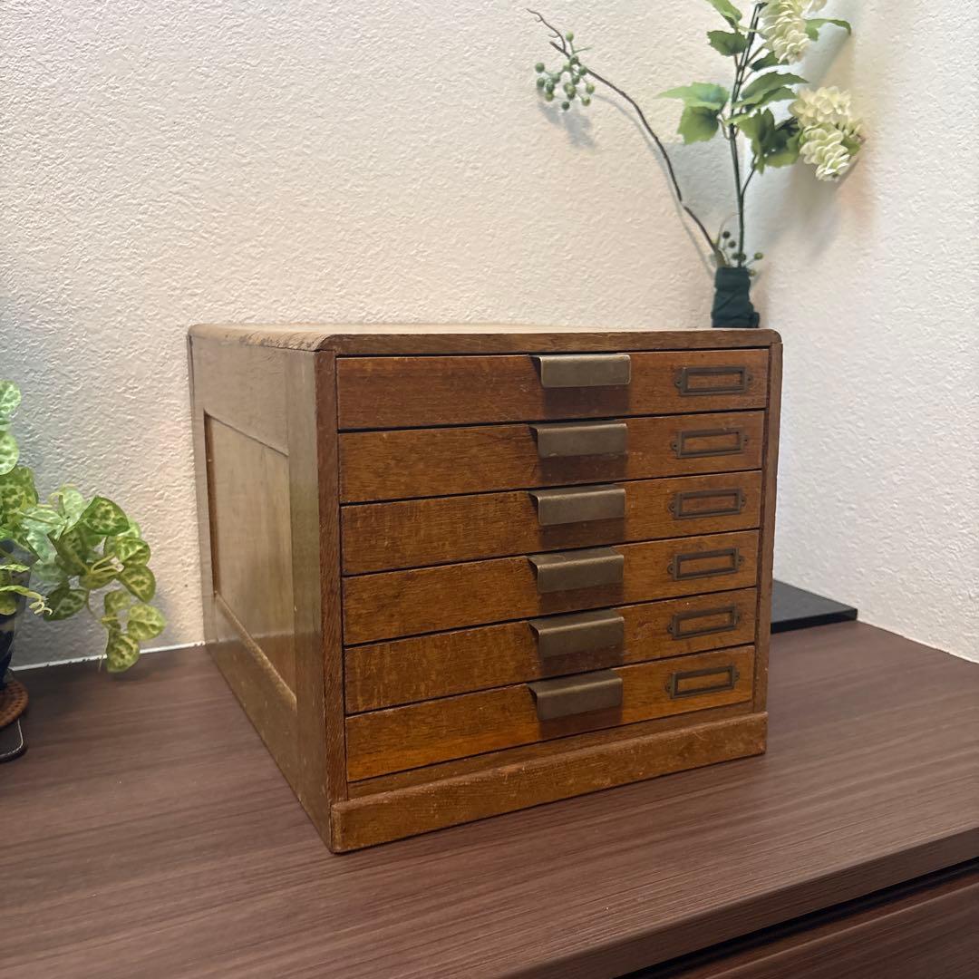 木製レターケース　引き出し　6段収納　昭和レトロ　書類入れ　小物入れ　書類ケース