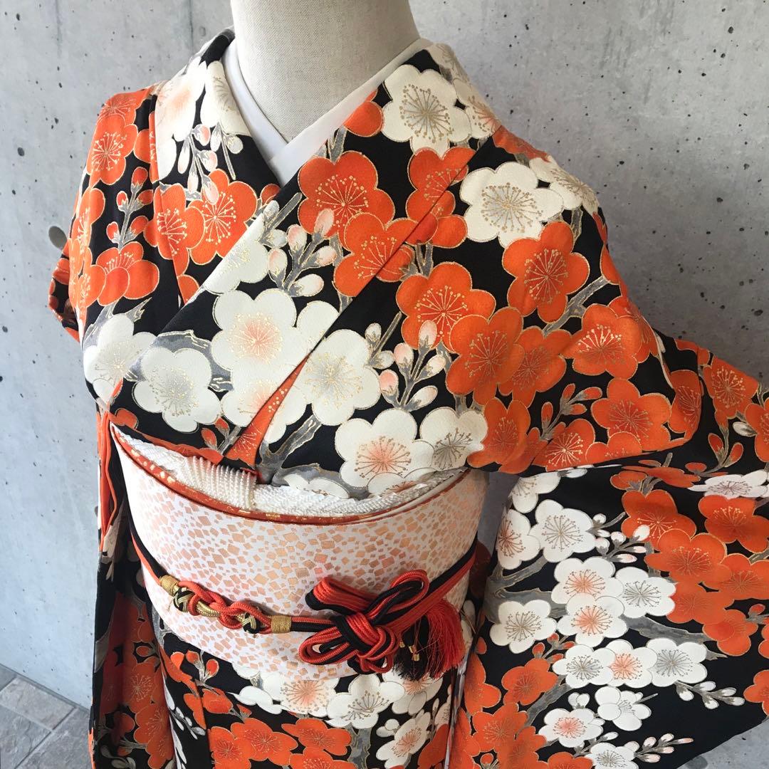 【二尺袖】正絹　アンティーク振袖　梅柄