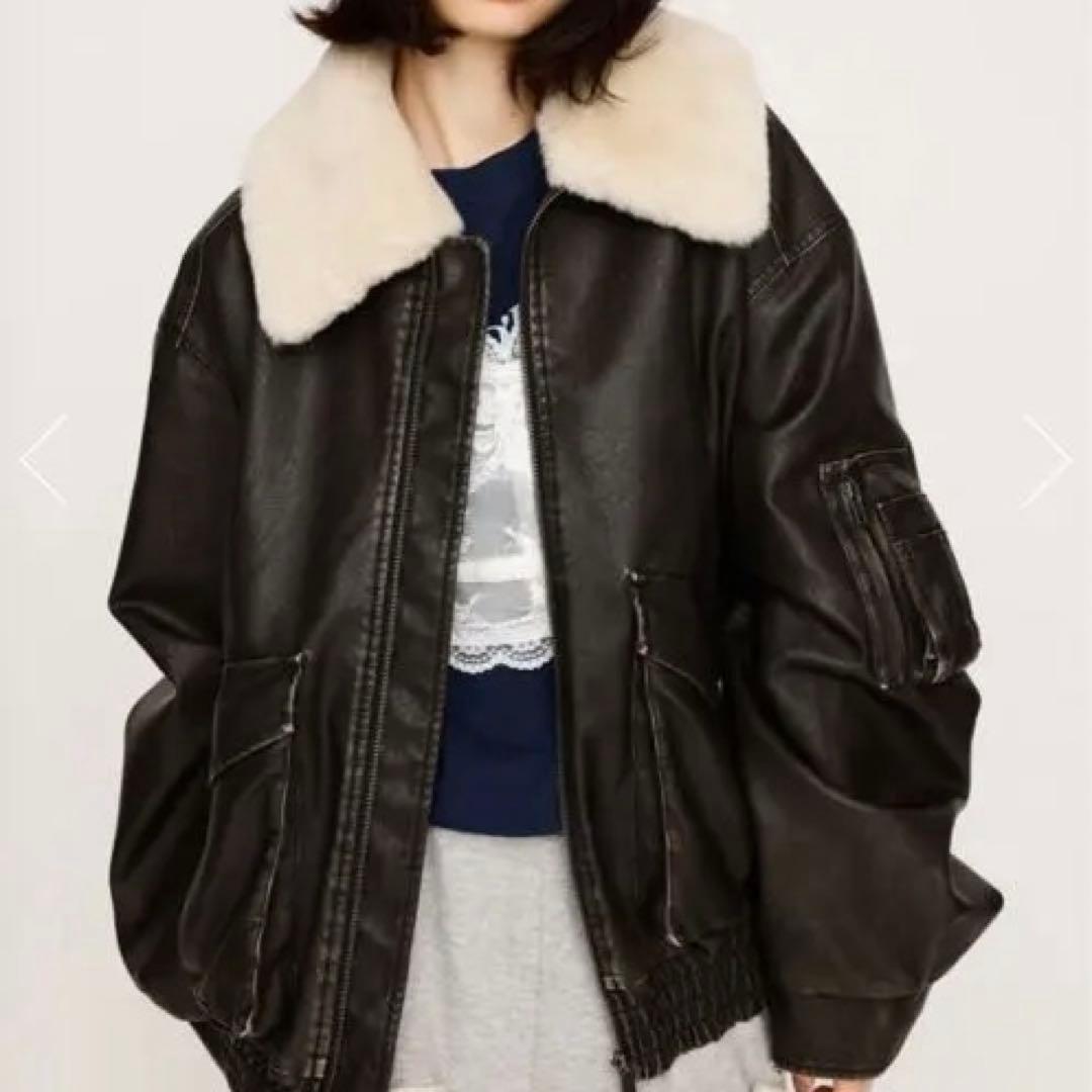 SLY ヴィンテージ フェイクレザー ショート ブルゾン